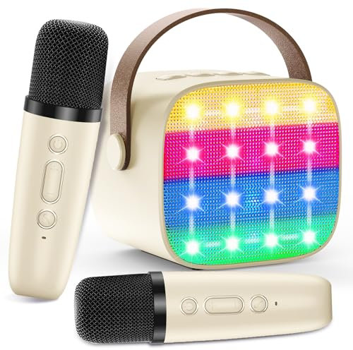 Micrófono Karaoke para Niños, Karaoke Infantil 2 Microfonos Inalambrico, Altavoz Bluetooth Portátil con Efectos de Cambio de Voz y Luces LED, para Fiestas, Regalos de Cumpleaños y Juguetes Educativos
