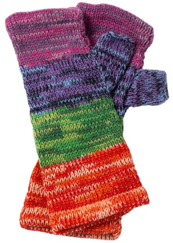Alpaca Fingerless Mittens, 100% Super Soft Alpaca Wool, Handmade Fair Trade, Cute Fingerless Gloves for Women, Best Typing & Texting Gloves, Winter Warm Accessories (Rainbow, One Size Fits Most)