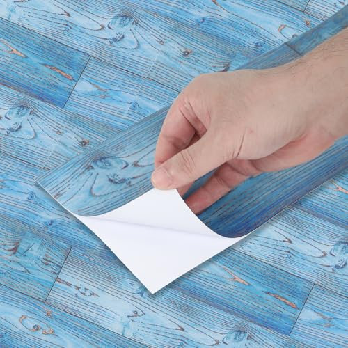 Pavimenti in vinile, 10 pezzi, autoadesivi, pavimenti in vinile, impermeabili, in PVC, effetto legno, per cucina, balcone, soggiorno (blu)