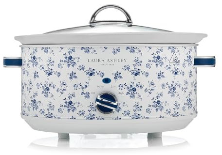 Olla de Cocción Lenta Laura Ashley 6.5L con Estampado China Rose by VQ - Olla Lenta para 8-10 Personas - Olla Electrica Lnergéticamente Eficiente Con 3 Ajustes de Calor - Arrocera Con Tapa de Cristal