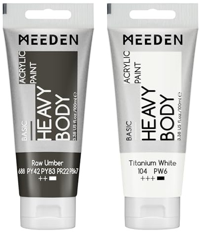 MEEDEN Acrylic Paint Raw Umber: 100ml/3.38oz x 2 with Titanium White | Heavy Body Artist Acrylic Paint Set for Canvas, Wood & Craft, Non-toxic Creamy Art Paint with Titanium White for Mixing