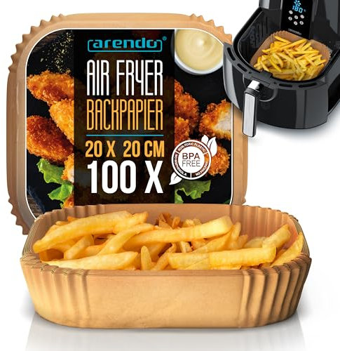 Papier Cuisson Air Fryer, Papier sulfurisé de cuisson pour Friteuses Sans Huile,100 pièces Food-Grade carré/rectangulaire 20 x 20 x 4,5 cm, Résistant à l’eau et à l’huile Airfryer Fours Micro-ondes