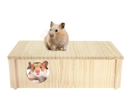 Bsbkoj Multi-Chamber Hamster House Maze, Wooden 2-Chamber, Small Animal Habitat Decor, Nesting Shelter, Playground Secure for Sleeping Area, Box Hideaway