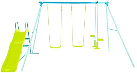 TP Toys Metal Double Swing, Glide Ride & 6ft Slide Set, Green/Blue, One Size