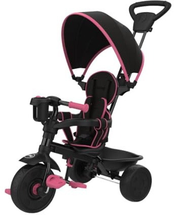 TP Zoomee 4 in 1 Deluxe Trike Pink Dusk - Parental Lock Mode, Removable Safety Bar, Safety Steering Lock System & Shock Resistant Wheels. Retractable Sun Canopy, Ages 10-36 Months+
