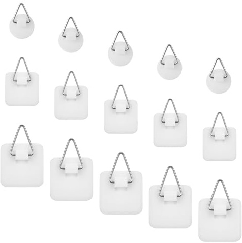 Classicseali 15pcs No Nails Picture Hooks, Adhesive Wall Hangers Without Nails, Quick Stick Pictures Hangers, for Pictures Frames, Foam Board, and Wall Art,Round and Square