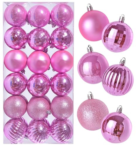 36Pcs Mini Bolas de Navidad 3cm Bolas de árbol de Navidad Paquete de Regalar portátil para Decorar el Arbol de Navidad（Rosa）