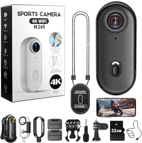 Nisanmoon Action Camera Wifi 4K, HD Videocamera Sportiva 170°, Mini Action Camera per Casco da Bicicletta e Moto, Sportiva Videocamera Impermeabile Fino a 30 Metri con Magnete e Scheda da 32 GB