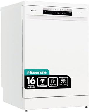 HS673C60WUK 16 Place Settings, Wifi enabled, Auto Dry, Invertor Technology, Quiet, Quick Wash, Eco Cycle, 3 Baskets, Full Size Freestanding White Dishwasher - C Energy (HxWxDcm) - 85x60x60
