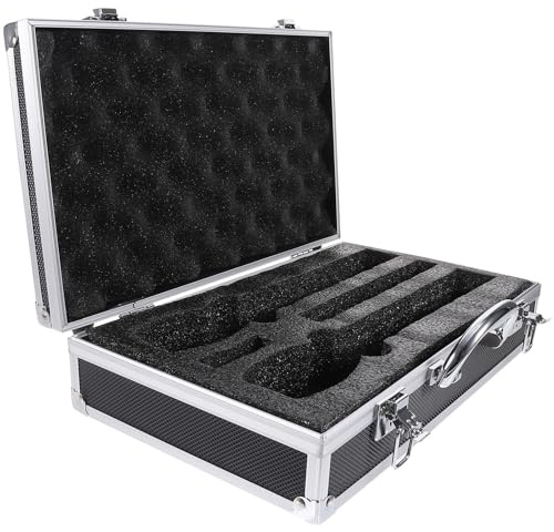 DECHOUS Maletín Protector 2 Unidades Micrófono de Mano Inalámbrico | Aluminio y Esponja, Estructura Multihueco para Guardar Dos Piezas, Negro