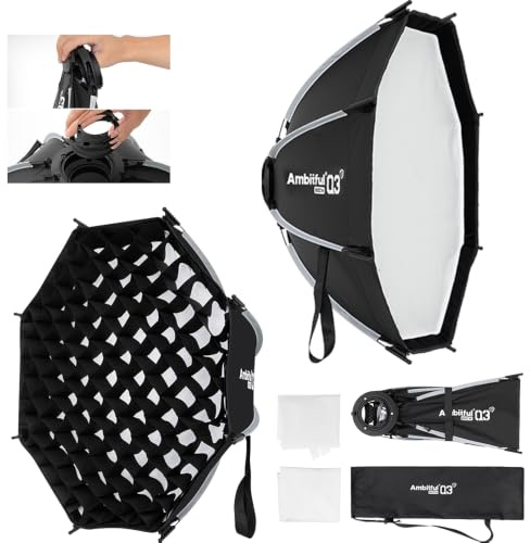 Ambitful Q3 Softbox octogonal de liberación rápida con rejilla, 31.4 pulgadas 80 cm, modificador de luz plegable de fotografía de un solo toque para Godox ML60 ML100 AD300Pro, iluminación de estudio