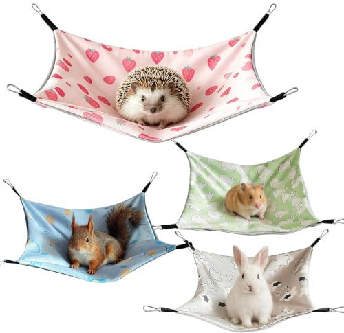 Junhonze 4 stycken hängmattor för piggar - hängmattor för små husdjur - hängmatta för hammock - illrar tillbehör, lämplig för chinchillor, hamstrar, kaniner och små husdjur