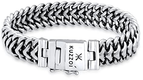 Kuzzoi Silber-Armband für Herren, Handgefertigtes Buddha Panzer-Armband aus 925er Sterling Silber, Luxuriös Mit Gravur, 15mm Breit, 60 g Schwer 335108-021