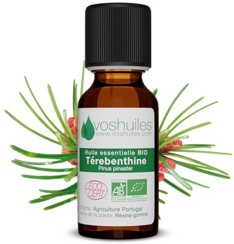 VOSHUILES - Huile Essentielle Térébenthine 125ml - 100% Pure et Naturelle - BIO - HEBBD et ECOCERT - Nombreuses Vertus et Applications - Huile Essentielle Premium