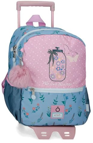 Enso We Love Flowers Zaino per la scuola adattabile a carrello rosa 25 x 32 x 12 cm Poliestere 9,6 L, Rosa, Zaino prescolare adattabile a carrello