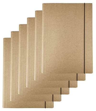 D.RECT - 6 Stück Sammelmappe Dokumententasche aus Pappe Kraftkarton Kartonmappe Eckspannermappe Ordnungsmappe Zeichenmappe mit Gummiband 300g