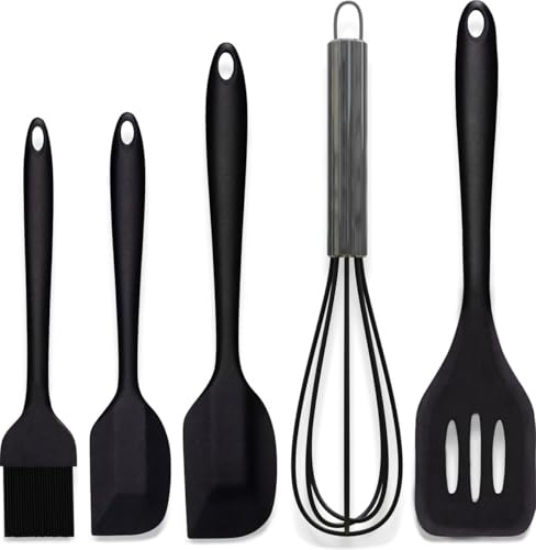 HI NATURE™ Silikonspatlar Set – 5 Delar BPA-fria – Värmetåliga Spatlar för Matlagning – Non-Stick Stekspade | silikonkök, köksredskap set, stekspade | värmebeständig, non-stick – Svart