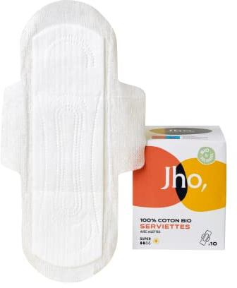 Jho - Serviettes hygiéniques en coton 100% bio (Super Jour, 10)