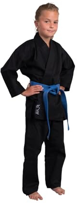 TEKKA BUDO Karateanzug Classic schwarz 8 oz - Karate Gi Set - Jacke. Hose. Gürtel - Traditioneller Anzug - Größe 150