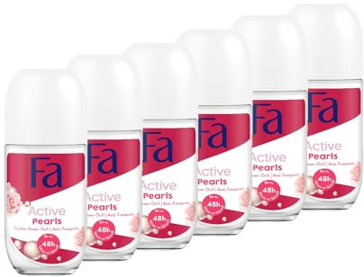 FA Deo Roll-On Active Pearls (6x 50 ml), mit dem frischen Duft der Rose, bis zu 48h Anti-Transpirant-Schutz, Duft-Kapsel-Technologie, stoppt Bakterien, Vegane Formel