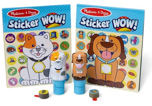 Melissa & Doug Sticker Wow Pacchetto CONVENIENZA Animali Domestici (Gatto e Cane) per Lavoretti Artistici da Collezione – 2 Blocchi attività, 2 Timbratori di Adesivi, 2 Pacchetti di Adesivi Extra