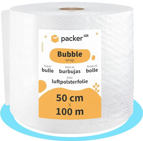 packer PRO Luftpolsterfolie, 50 cm Breite (A) und 100 m Länge (L), Luftpolsterfolie, ideal für Umzug, Verpackung und Versand