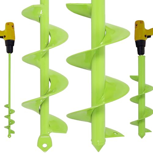 TCBWFY Garden Auger Drill Bit for Planting 3.5 x16 and 1.6 x16.5 Auger Drill Bit Plant Flower Bulb Auger Spiral Hole Drill Earth Post Umbrella Bulb Planter Auger for 3/8 Hex Drive Drill, Green