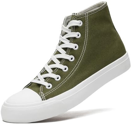 sharllen Ladies Canvas Shoes Women, Mens High Top Trainers Lace up Pumps(Green 250)