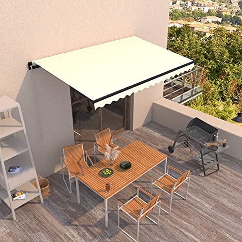 Bulliing Tenda da Sole Retrattile Manuale 450x300 cm Crema,Tenda da Sole per Esterno Avvolgibile,Tenda da Sole a Bracci Estensibili con Telaio in Alluminio, Tettuccio Resistente al Sole e Impermeabile
