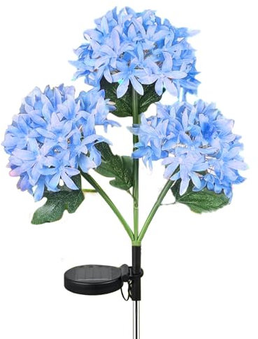 Lampes solaires à fleurs d'hortensia, fleurs solaires d'extérieur imperméables,Des fleurs solaires d'hortensia réalistes allument le jardin extérieur imperméable - Pétales et feuilles en soie, décor d