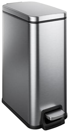 Veelesa Slim Bathroom Trash Can with Lid Soft Close, 1.6 Gallon Stainless Steel Garbage Can with Removable Inner Bucket, Durable Step Pedal, Small Trash Bins for Toilet, Bedroom, Kitchen, Office