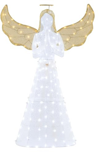 SPOTRAVEL Lighted Christmas Angel, Pre-Lit Angel Xmas Decoration with 100/148/150 Warm White LED Lights & Stakes, Indoor Outdoor Festival Decor for Home Garden Yard (155cm, with 150 Lights)
