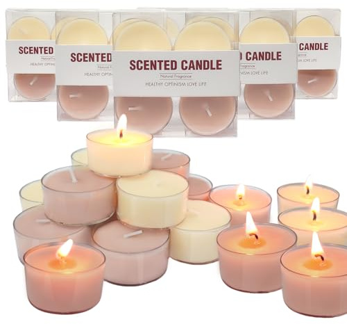 Kissingfish 24 Pack Scented Tealight Candles, White Tea & Rose Scented, Modern Floral Tealights for Home, Spa & Meditation