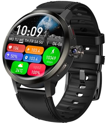 Orologio intelligente 4G SL8541E Quad Core 2GB 16GB Fotocamera rotante da uomo orologio 1.75 AMOLED schermo grande Android 8.1 Smartwatch 1520mAh WiFi Bluetooth GPS orologio sportivo (Nero)
