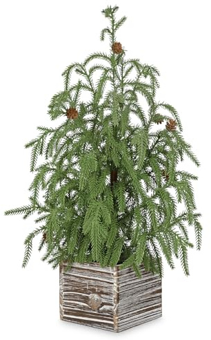 Briful Albero di Natale artificiale con pigne alto 57 cm, pino natalizio da tavolo in vaso di legno rustico, mini albero di cedro finto per casa, ufficio, scrivania, decorazione per le vacanze