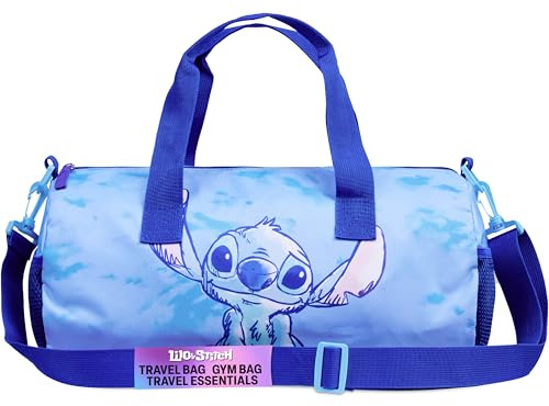 Disney Stitch Borsone da Palestra per Bambini, Borsa Sportiva 39,5 × 19,5 cm, 2 Tasche Laterali e Cinghie Regolabili, Regali Bambini (Blu Stitch)