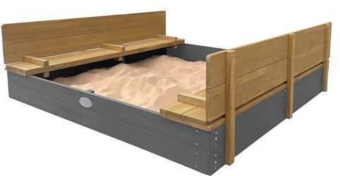 AXI Ella XXL Sandbox made of FSC wood with benches & lid | Sandbox for children in Grey/Brown |150x150 cm