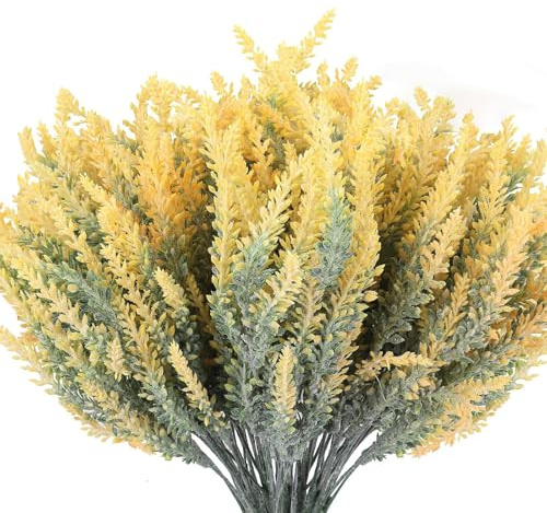 ZYEKIU 12 Piezas Lavanda Artificial, Flores Artificiales Flocado, Lavanda Seca Natural Simulación, Plantas Artificiales Decorativas, para Decoración del Hogar, Jardín Fiesta de Bodas (Amarillo)