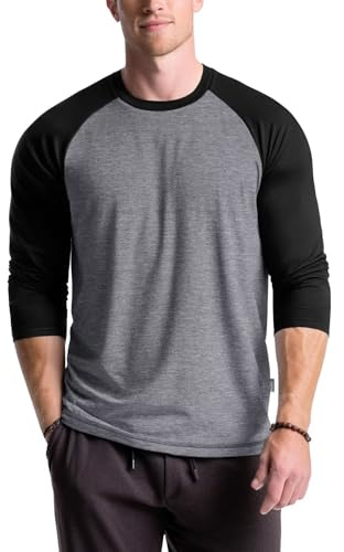 Zengjo Raglan Shirt Men Long Sleeve Colorblock Baseball Tee Casual Knit Jersey Top(Charcoal/Black,XXL)