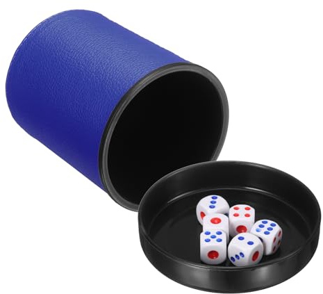 sourcing map Professional Dice Cup, PU Leather Shaker Cups with Lid Includes 6 Dot Dice for Bar Gatherings Party Board Games, Blue