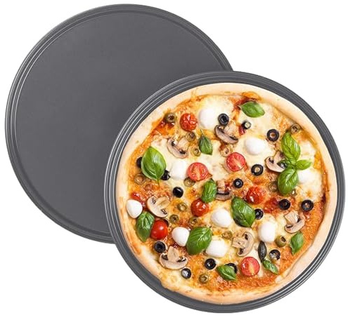 Space Home - 2x Teglia per Pizza in Acciaio Antiaderente 32 cm - Stampo Rotondo da Forno - Cottura Uniforme - Set 2 Teglie Ideale per Pizza, Focacce e Pane