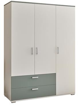 AVANTI TRENDSTORE - Barbania - Armadio a 3 ante battenti e 2 cassetti, in legno laminato. Disponibile in colore Salvia/bianco. Dimensioni: ca. LAP 150x203x58cm