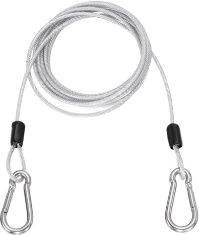PATIKIL 6.6 Pies (78.7) Cable De Seguridad De Acero Con Mosquetón, 1 Pcs Cable Flexible Recubierto De PVC Con Doble Bucle Para Candado De Bicicleta Cadena De Seguridad, Transparente