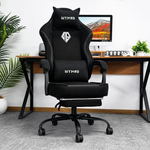 Fabric Gaming Chair with Footrest, Pocket Spring Cushion,Big Tall Ergonomic | 350lbs, Sofa-Like Comfort With Pocket Springs, Large Seat Design With Breathable Fabric, Ergonomic Support For Gaming, Office