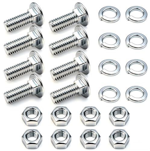 Chrome Bumper Bolts Kit 7/16-14x1-1/4 Carriage Bolts Round Head Compatible with Ford, 8 Set (8 Bolts + 8 Nuts + 8 Washers)