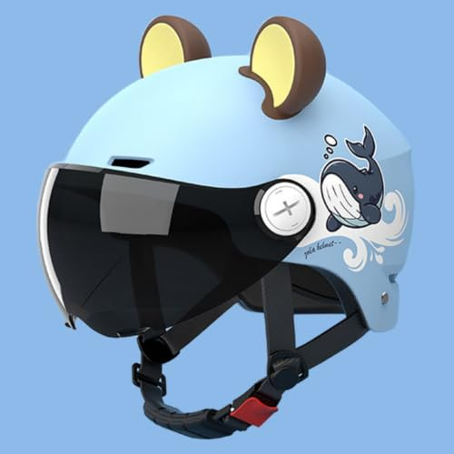 Demi-Casque Pour Enfants De 3 À 12 Ans (Garçons Et Filles) Pour Trottinette Électrique Et Moto, Homologué ECE 22.06, Motif Baleine Mignon Avec Visière Solaire. E,50-60cm