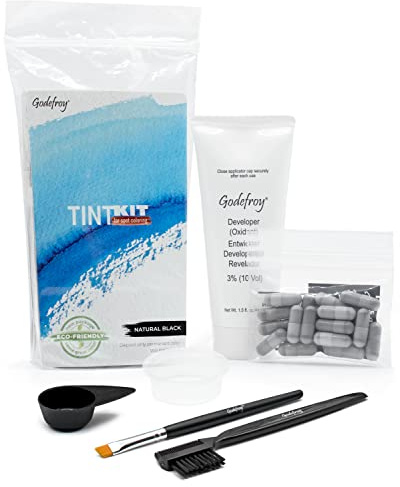 Godefroy Hair Color Tint Kit for 100% Gray Coverage, Natural Black, 20 Applications, Long-Lasting Root Touch-Up for Men & Women, Pre-Measured Capsules, No Waste, DIY Salon-Quality Results at Home