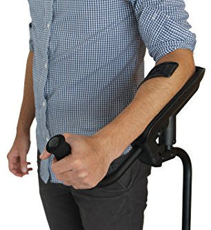 KMINA PRO - Krücken für Erwachsene, Unterarmgehstützen, Orthopädische Gehhilfen, Schwarz Softgriff, Linkes Exemplar - Made in Europe