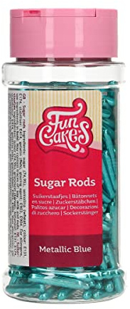 FunCakes Bâtonnets de Sucre Métalliques XL Bleu:Sprinkles gâteau, bon goût, parfait pour la décoration de gâteau, Sprinkles Cupcake 70 g