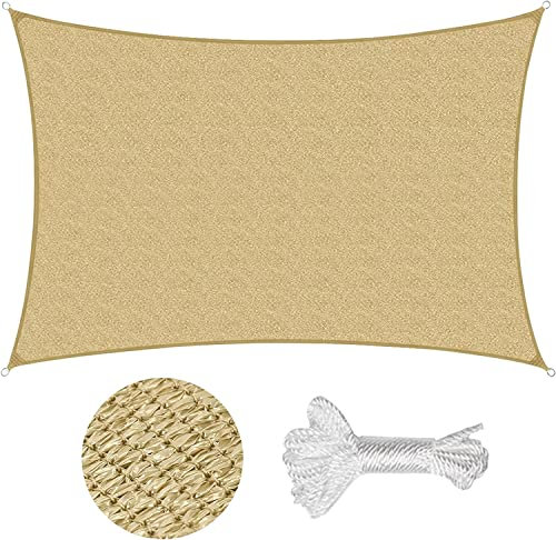 Sekey Sonnensegel 3.66x4.88m, Sonnenschutz, Rechteckig HDPE-Kunststoff, Winddicht Wasserdurchlässig UV-beständig Atmungsaktiv Reißfest, für Balkon Garten, Sand